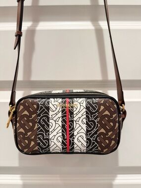 Burberry Brown Black White Crossbody with Red Stripe